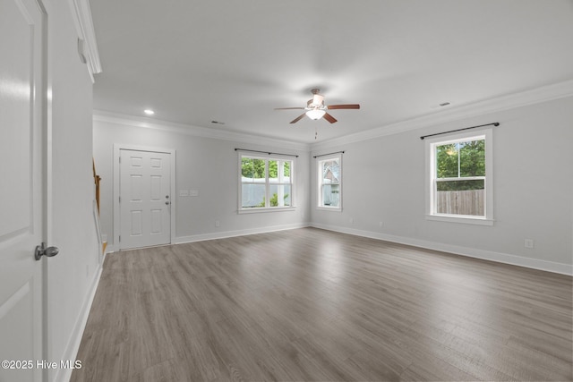 104 Two Sisters Ter, Sneads Ferry, NC 28460 - spare room with ceiling fan, crown molding, wood finished floors, baseboards, and recessed lighting