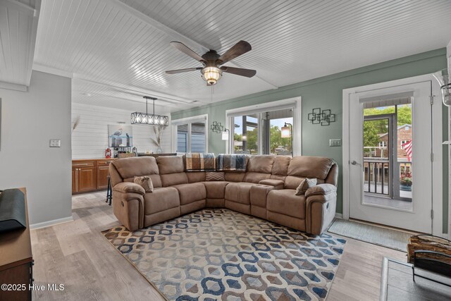 2 Harbour Walk, New Bern, NC 28562 - living area with ceiling fan, light wood-style floors, and baseboards