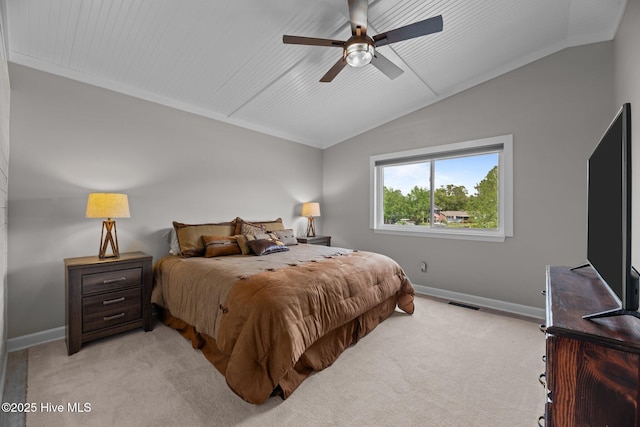 2 Harbour Walk, New Bern, NC 28562 - bedroom featuring vaulted ceiling, light colored carpet, baseboards, and ceiling fan