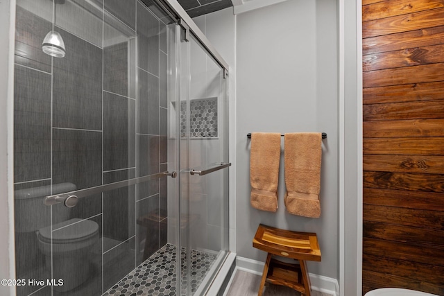 2 Harbour Walk, New Bern, NC 28562 - bathroom featuring toilet, a shower stall, and baseboards