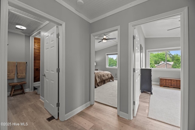 2 Harbour Walk, New Bern, NC 28562 - hallway with light wood finished floors, baseboards, and lofted ceiling