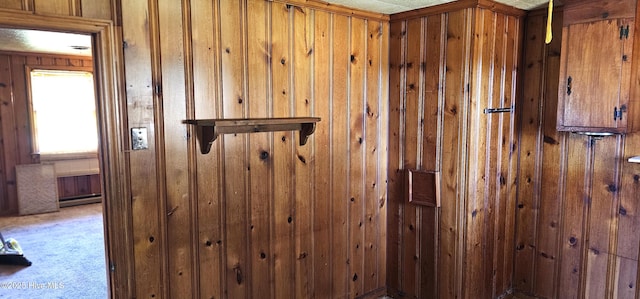 1122 Zion Church Rd, Conway, NC 27820 - detailed view of a baseboard heating unit, wood walls, and carpet floors
