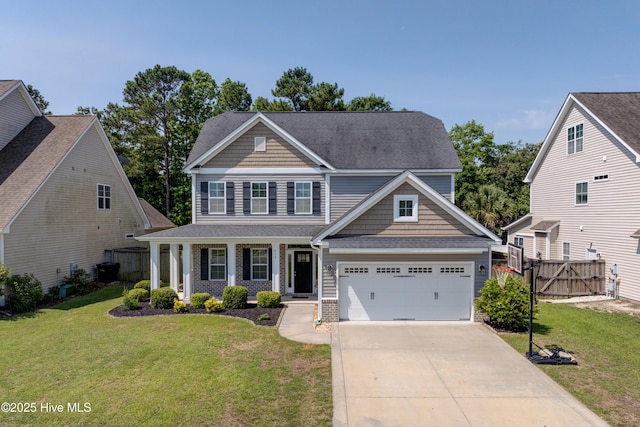 519 W Craftsman Way, Hampstead, NC 28443 - craftsman-style house featuring concrete driveway, a porch, a gate, brick siding, and a shingled roof