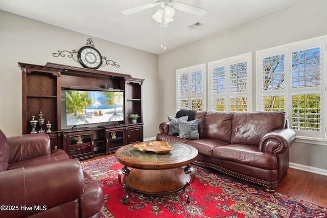 417 Pennington Loop, Myrtle Beach, SC 29588 - living room featuring wood finished floors, a ceiling fan, and baseboards