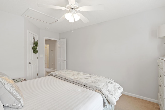 417 Pennington Loop, Myrtle Beach, SC 29588 - bedroom featuring attic access, light carpet, baseboards, and a ceiling fan
