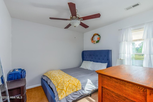 bedroom with carpet floors and ceiling fan