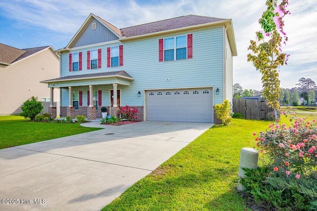 view of front of house with a porch, a garage, and driveway