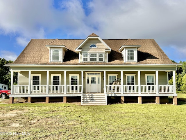101 Pete Bunch Ln, Hobbsville, NC 27946 - view of front facade featuring covered porch, a front lawn, and a shingled roof