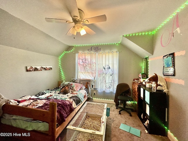 101 Pete Bunch Ln, Hobbsville, NC 27946 - carpeted bedroom with vaulted ceiling and a ceiling fan