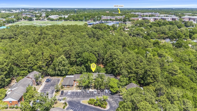 bird's eye view featuring a view of trees