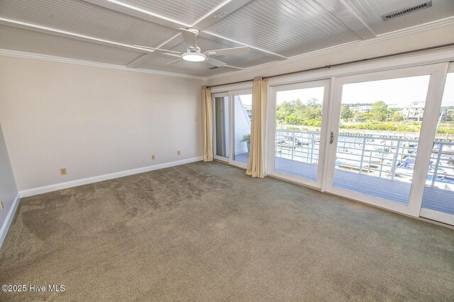 5415 Marina Club Dr, Wilmington, NC 28409 - carpeted empty room with baseboards, a ceiling fan, and ornamental molding