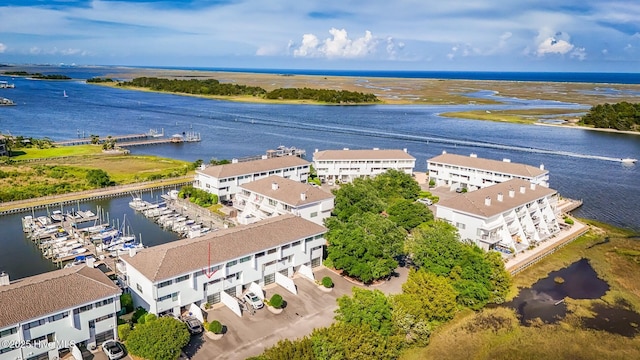 aerial view of a nearby body of water