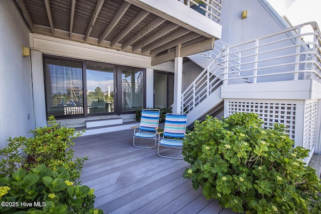 wooden terrace with stairway