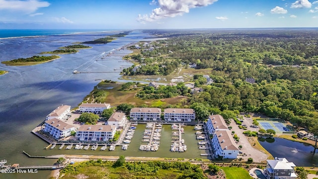 aerial view of a nearby body of water