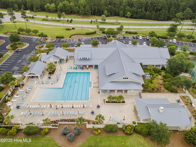 aerial view of a pool
