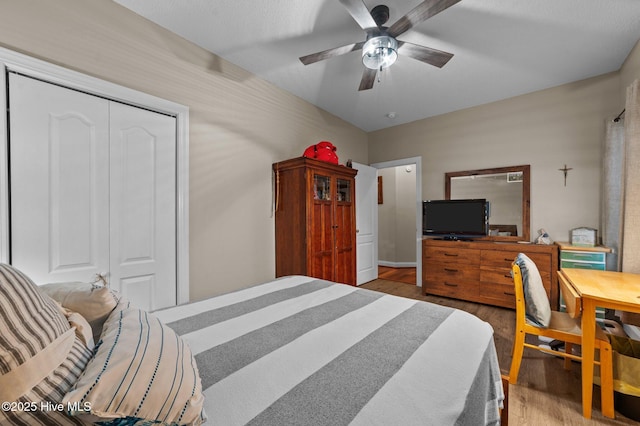 171 Adams Ln, Washington, NC 27889 - bedroom with wood finished floors, a closet, and a ceiling fan