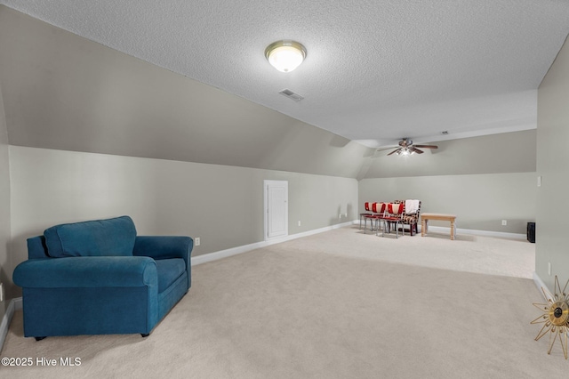 171 Adams Ln, Washington, NC 27889 - game room featuring vaulted ceiling, carpet, baseboards, a textured ceiling, and a ceiling fan