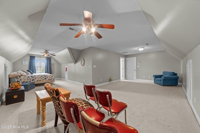 171 Adams Ln, Washington, NC 27889 - bedroom featuring carpet floors, vaulted ceiling, baseboards, and ceiling fan