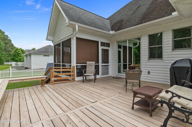171 Adams Ln, Washington, NC 27889 - wooden terrace featuring a sunroom and fence