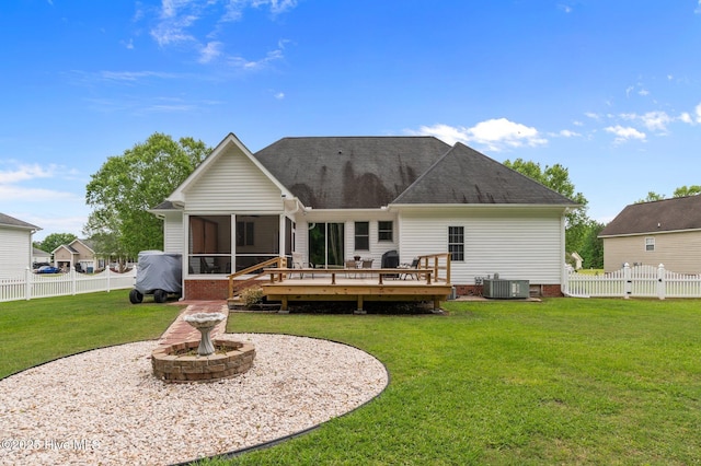 171 Adams Ln, Washington, NC 27889 - rear view of property featuring a sunroom, cooling unit, and a deck