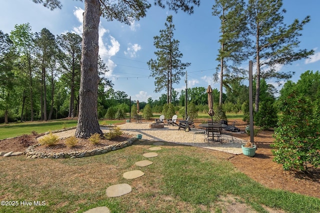 229 Rays Bridge Rd, Whispering Pines, NC 28327 - view of community with an outdoor fire pit, a yard, and a patio area