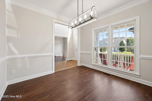 870 Wine Cellar Cir, Wilmington, NC 28411 - unfurnished dining area featuring wood-type flooring, ornamental molding, and baseboards