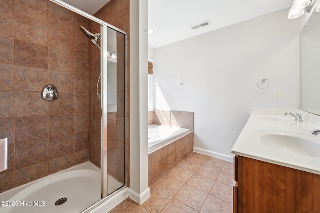 870 Wine Cellar Cir, Wilmington, NC 28411 - full bathroom with a stall shower, a garden tub, tile patterned flooring, and double vanity