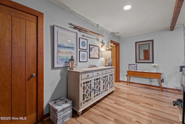 224 Westview Park Dr, Rocky Mount, NC 27804 - hall featuring light wood-style floors, ornamental molding, baseboards, and recessed lighting