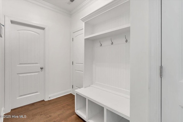 107 Meadowview Pl, Whispering Pines, NC 28327 - mudroom featuring dark wood-style floors and ornamental molding