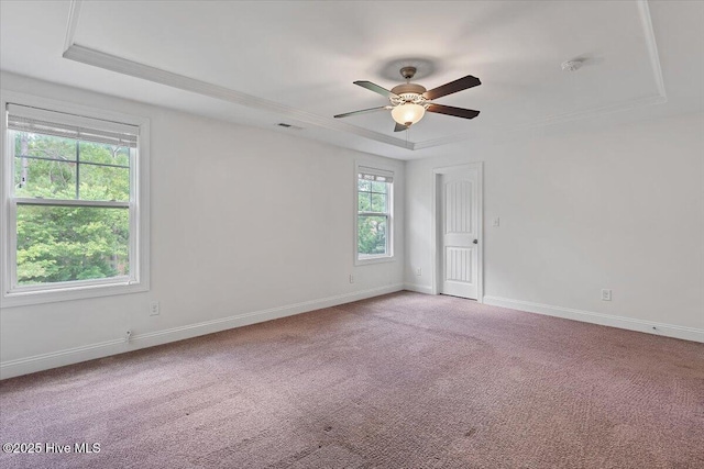 107 Meadowview Pl, Whispering Pines, NC 28327 - empty room with a tray ceiling, a ceiling fan, light colored carpet, and a smoke detector