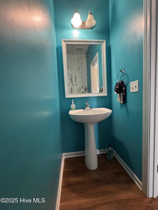 209 Merin Height Rd, Jacksonville, NC 28546 - bathroom featuring baseboards, wood finished floors, and a sink