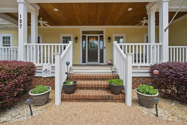 127 Meherrin River Dr, Hertford, NC 27944 - property entrance featuring covered porch and a ceiling fan