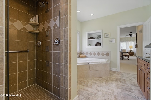 127 Meherrin River Dr, Hertford, NC 27944 - ensuite bathroom with a bath, a stall shower, vanity, and recessed lighting