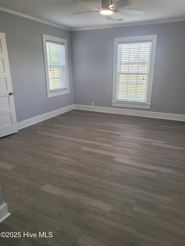 4384 Race Track Rd, Grifton, NC 28530 - spare room with crown molding, ceiling fan, dark wood-style floors, and baseboards
