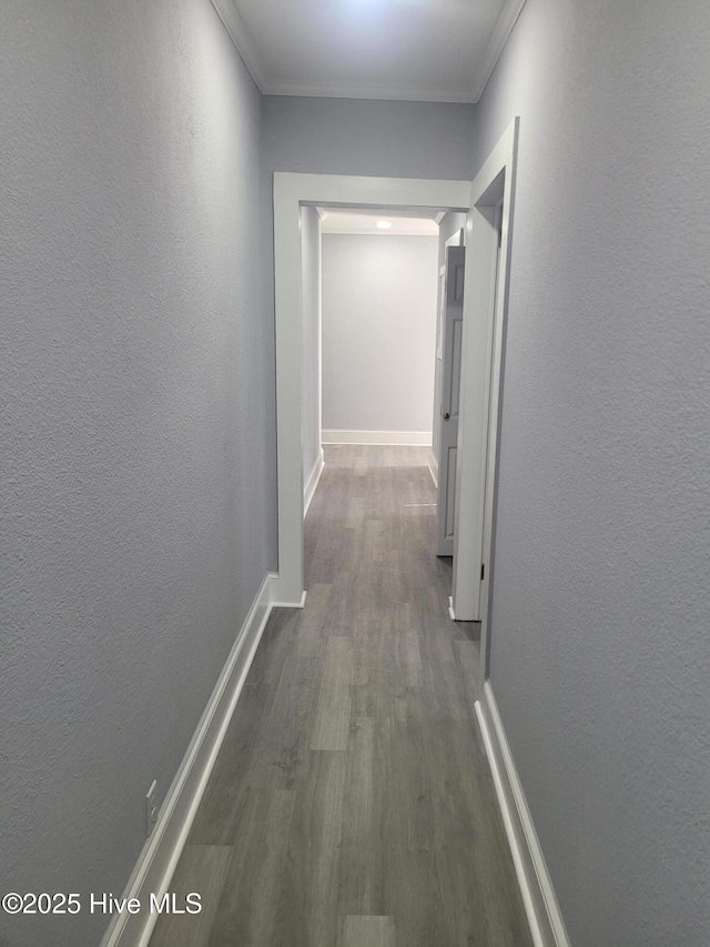 4384 Race Track Rd, Grifton, NC 28530 - hallway with dark wood-type flooring, crown molding, baseboards, and a textured wall