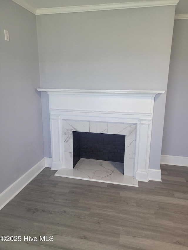 4384 Race Track Rd, Grifton, NC 28530 - detailed view of crown molding, wood finished floors, a fireplace, and baseboards