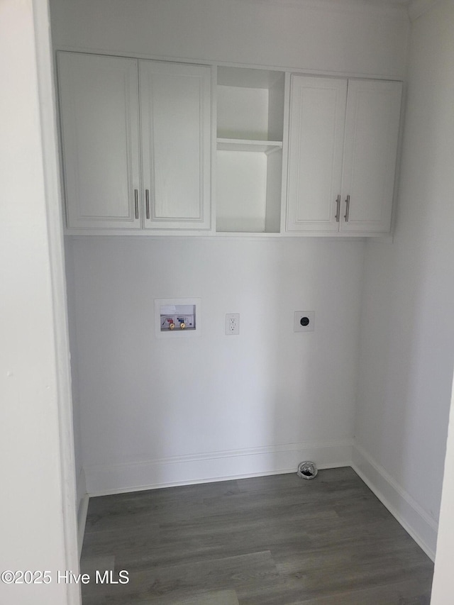 4384 Race Track Rd, Grifton, NC 28530 - laundry room featuring hookup for a washing machine, dark wood finished floors, baseboards, and cabinet space