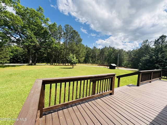 106 Haywood Country Dr, Mount Gilead, NC 27306 - wooden deck featuring a lawn