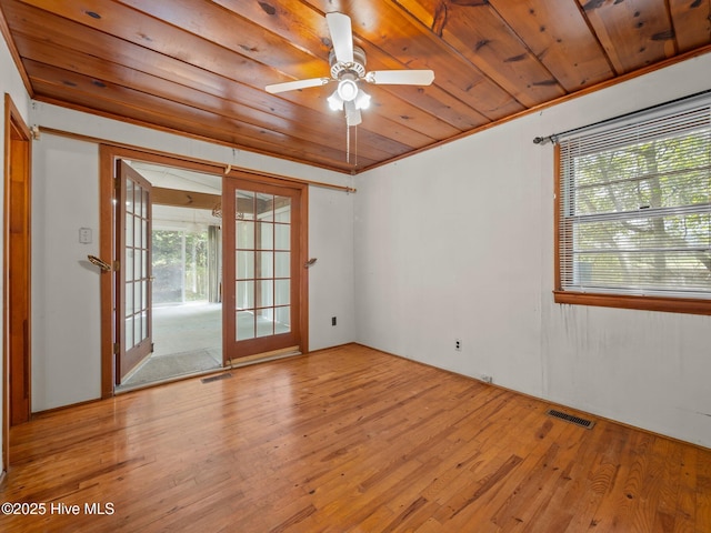 204 Cedar St, Emerald Isle, NC 28594 - unfurnished room featuring light wood-style floors, healthy amount of natural light, wood ceiling, and a ceiling fan