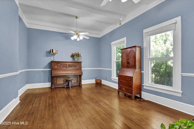 211 Ann St, Wilmington, NC 28401 - living room featuring ceiling fan, wood-type flooring, and baseboards
