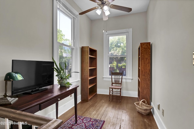 211 Ann St, Wilmington, NC 28401 - office area featuring ceiling fan, wood-type flooring, and baseboards