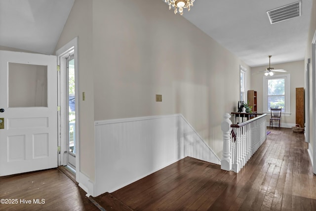 211 Ann St, Wilmington, NC 28401 - foyer featuring hardwood / wood-style floors, a chandelier, and vaulted ceiling