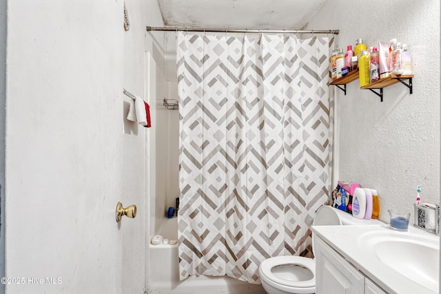 1119 Park St 1117, Elizabeth City, NC 27909 - full bath with toilet, vanity, a textured wall, and shower / bath combination with curtain
