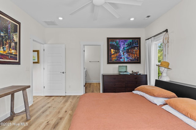 921 Whitecaps Ln, Carolina Beach, NC 28428 - bedroom featuring light wood-type flooring, recessed lighting, baseboards, and a ceiling fan