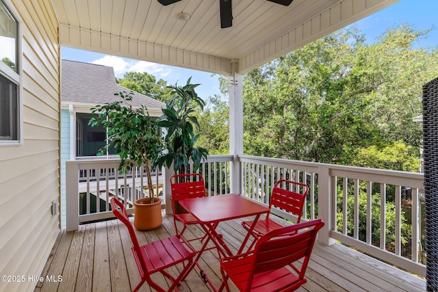 921 Whitecaps Ln, Carolina Beach, NC 28428 - wooden terrace with ceiling fan