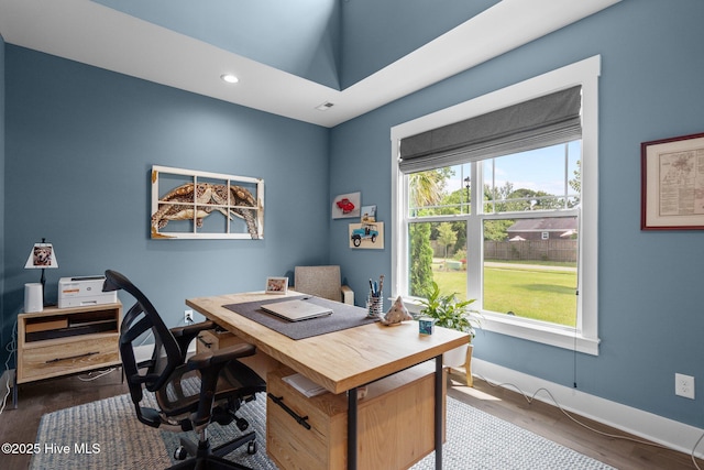3528 Cordgrass Ln, Wilmington, NC 28409 - office space with dark wood-style floors, baseboards, and recessed lighting