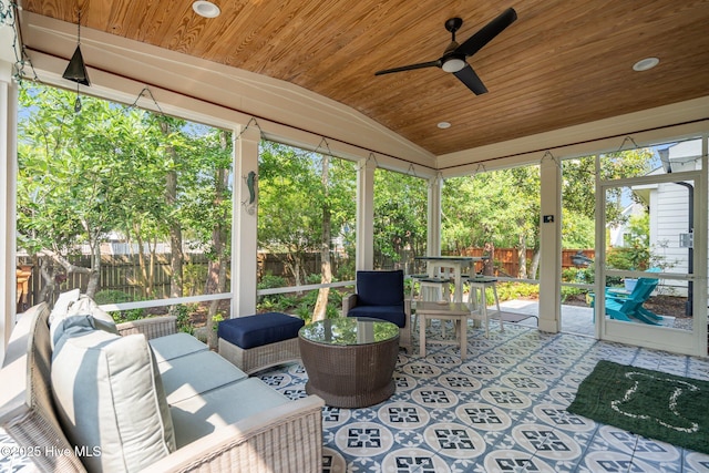 3528 Cordgrass Ln, Wilmington, NC 28409 - sunroom / solarium with a ceiling fan, outdoor lounge area, and vaulted ceiling