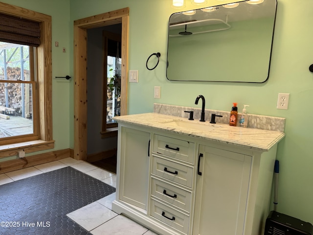 200 Wintergreen Patch Ln, Burnsville, NC 28714 - bathroom featuring vanity, baseboards, and tile patterned flooring