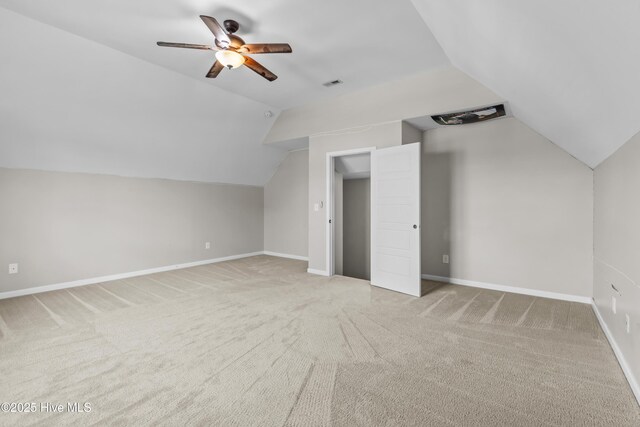 203 Holmes Point Ct, Jacksonville, NC 28546 - additional living space with vaulted ceiling, carpet, a ceiling fan, and baseboards