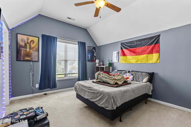 203 Holmes Point Ct, Jacksonville, NC 28546 - carpeted bedroom with lofted ceiling, baseboards, and ceiling fan